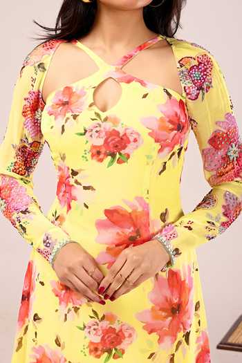 Damoiselle Sunehri Phool Printed Viscose Georgette Kurta Set For Kids