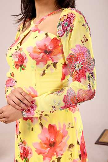 Buy_Damoiselle_Yellow Sunehri Phool Printed Viscose Georgette Kurta Set For Kids_Online_at_Aza_Fashions