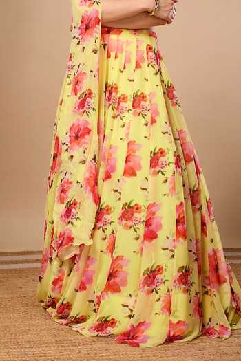 Damoiselle Pink Soleil Bloom Printed Lehenga Set For Kids Online at Aza Fashions Damoiselle_Pink Soleil Bloom Printed Lehenga Set For Kids_Online_at_Aza_Fashions