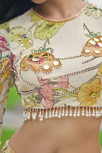 Damoiselle Ivory Wildflower Whimsy Printed Lehenga Set For Kids Online at Aza Fashions Damoiselle_Ivory Wildflower Whimsy Printed Lehenga Set For Kids_Online_at_Aza_Fashions
