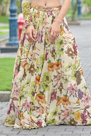 Buy Damoiselle Ivory Wildflower Whimsy Printed Lehenga Set For Kids Online at Aza Fashions Buy_Damoiselle_Ivory Wildflower Whimsy Printed Lehenga Set For Kids_Online_at_Aza_Fashions