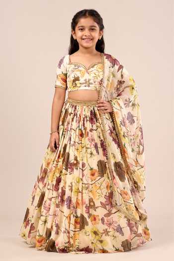 Damoiselle Dori Meadow Floral Print Viscose Georgette Lehenga Set For Kids