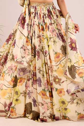 Damoiselle Ivory Dori Meadow Floral Print Viscose Georgette Lehenga Set For Kids Online at Aza Fashions Damoiselle_Ivory Dori Meadow Floral Print Viscose Georgette Lehenga Set For Kids_Online_at_Aza_Fashions