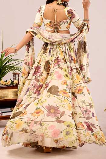 Damoiselle Dori Meadow Floral Print Viscose Georgette Lehenga Set For Kids