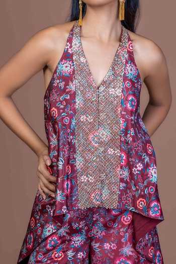 Damoiselle Purple Garnet Glimmer Halter Coord Set For Kids Online at Aza Fashions Damoiselle_Purple Garnet Glimmer Halter Coord Set For Kids_Online_at_Aza_Fashions
