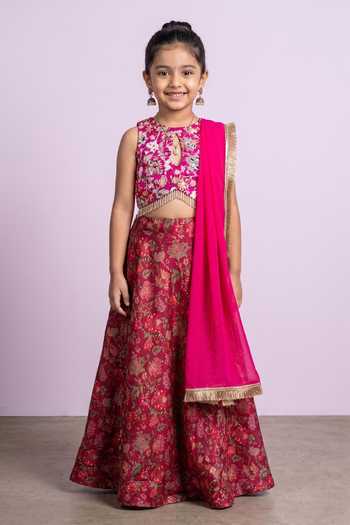 Damoiselle Floral Fiesta Crop Top Lehenga Set For Kids