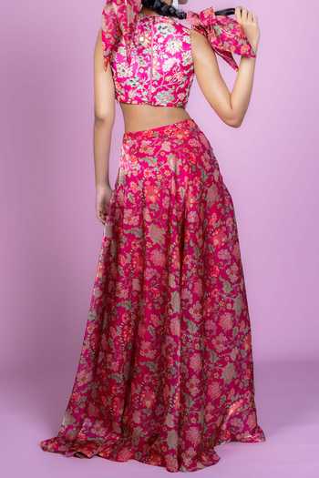 Damoiselle Floral Fiesta Crop Top Lehenga Set For Kids
