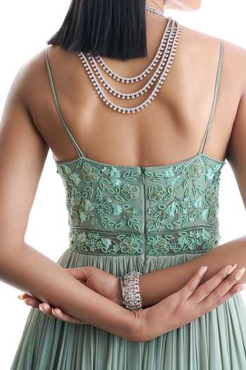 Damoiselle Imperial Sage Embroidered Anarkali With Dupatta For Kids