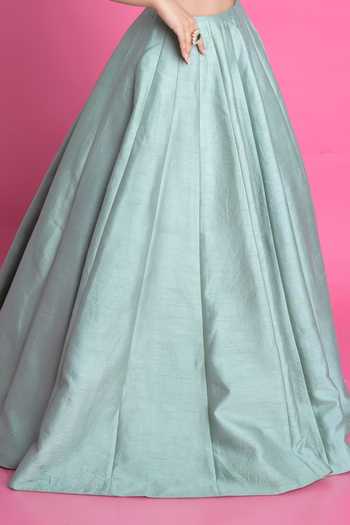 Buy_Damoiselle_Green Shantoon, Georgette Net Floral, Thread Embroidered Lehenga Set For Kids_Online_at_Aza_Fashions