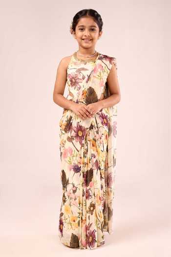 Damoiselle Dori Bloom Printed Saree With Blouse For Kids