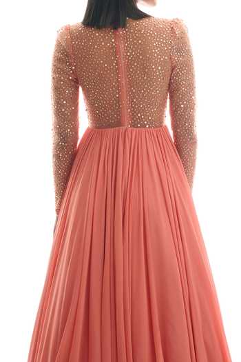 Damoiselle Peach Sequined Anarkali Set With Dupatta For Kids