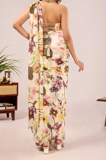 Damoiselle Dori Bloom Printed Saree With Blouse For Kids