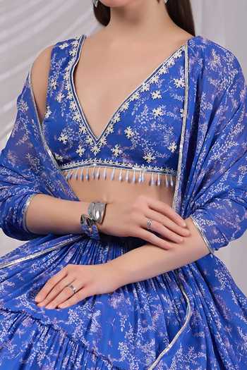 Buy_Damoiselle_Blue Dori Neel Printed Lehenga Set For Kids_Online_at_Aza_Fashions
