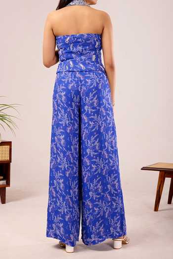 Damoiselle Dori Lapis Printed Jacket Palazzo Set For Kids