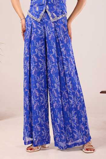 Buy_Damoiselle_Blue Dori Lapis Printed Jacket Palazzo Set For Kids_Online_at_Aza_Fashions