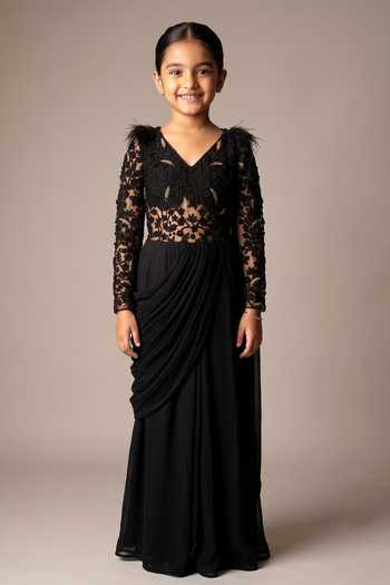 Vivek Patel Embellished Yoke Draped Saree Gown For Kids