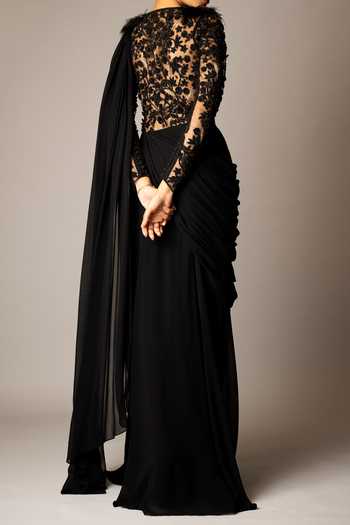 Vivek Patel Embellished Yoke Draped Saree Gown For Kids