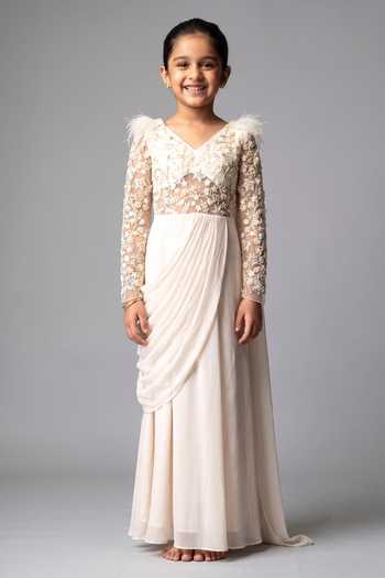 Vivek Patel Cocktail Hand Embroidered Saree Gown For Kids