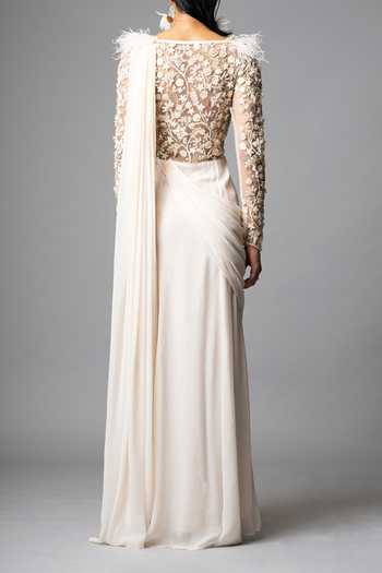 Vivek Patel Cocktail Hand Embroidered Saree Gown For Kids