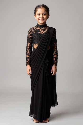 Vivek Patel Resham Embellished Yoke Saree Gown For Kids