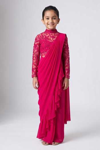 Vivek Patel Resham Embellished Saree Gown For Kids