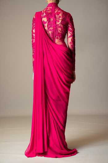 Vivek Patel Resham Embellished Saree Gown For Kids