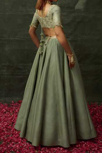 Damoiselle Glided Sage Embroidered Blouse Lehenga Set For Kids