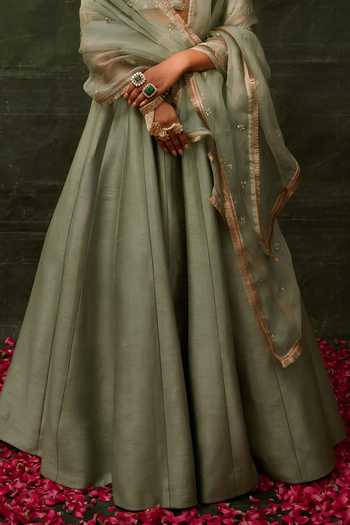 Buy Damoiselle Green Shantoon, Georgette Net Floral, Glided Sage Embroidered Blouse Lehenga Set For Kids Online at Aza Fashions Buy_Damoiselle_Green Shantoon, Georgette Net Floral, Glided Sage Embroidered Blouse Lehenga Set For Kids_Online_at_Aza_Fashions