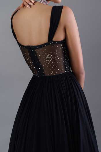 Damoiselle Cutwork Embroidered Black Anarkali Set For Kids
