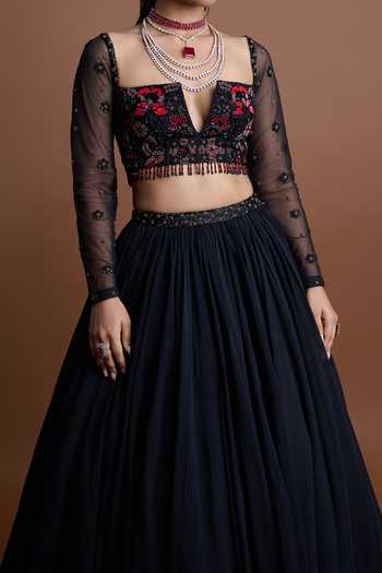 Buy Damoiselle Black Net, Georgette, Shantoon Sequin, Beads Embroidered Lehenga Set For Kids Online at Aza Fashions Buy_Damoiselle_Black Net, Georgette, Shantoon Sequin, Beads Embroidered Lehenga Set For Kids_Online_at_Aza_Fashions
