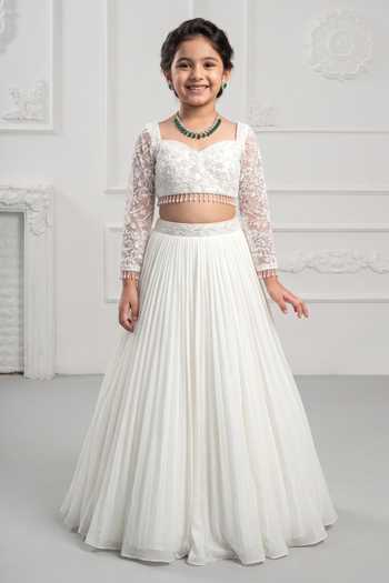Damoiselle Embroidered Ivory Lehenga Set For Kids