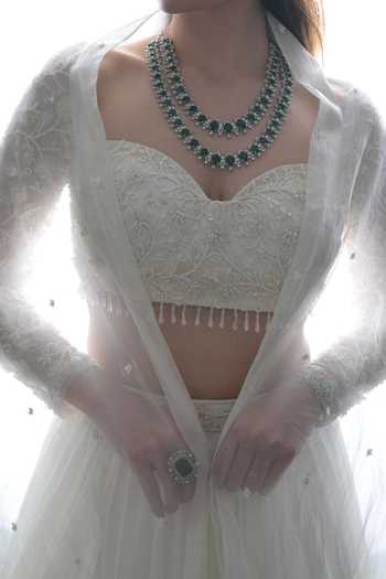 Damoiselle_Ivory Net, Georgette, Shantoon Sequin, Beads Embroidered Lehenga Set For Kids_Online_at_Aza_Fashions