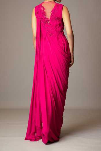 Vivek Patel 3D Floral Embellished Draped Gown For Kids