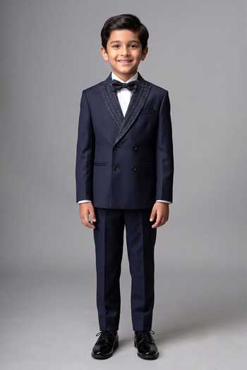 Vivek Patel Nero Hand Embroidered Shawl Lapel Blazer & Trouser For Kids