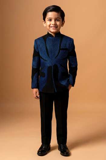 Vivek Patel Scarr Machine Embroidered Bandhgala & Trouser Set For Kids