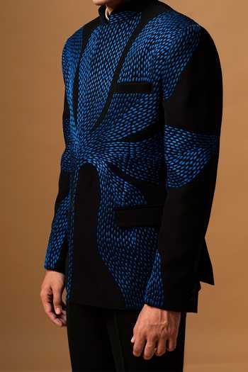 Vivek Patel Black Scarr Machine Embroidered Bandhgala And Trouser Set For Kids Online at Aza Fashions Vivek Patel_Black Scarr Machine Embroidered Bandhgala And Trouser Set For Kids_Online_at_Aza_Fashions