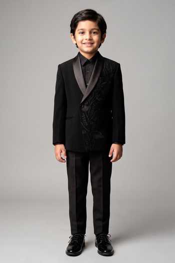 Vivek Patel Florae Embroidered Blazer & Trousers Set For Kids