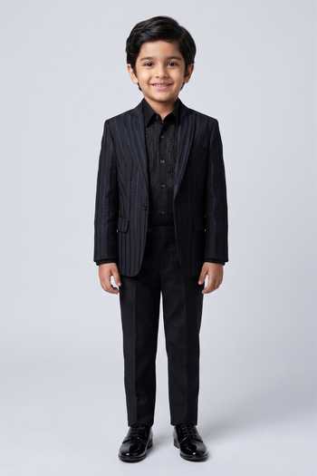 Vivek Patel Etch Striped Machine Embroidered Blazer & Trouser For Kids