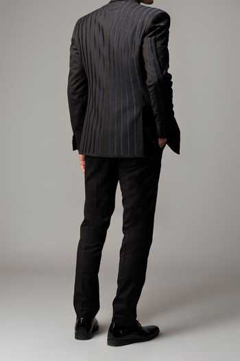 Vivek Patel Etch Striped Machine Embroidered Blazer & Trouser For Kids