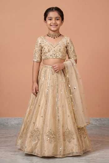 Zoon Aari Hand Embroidered Lehenga Set For Kids