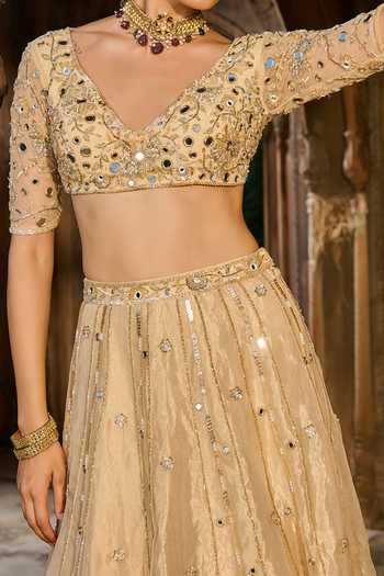Zoon Gold Aari Hand Embroidered Lehenga Set For Kids Online at Aza Fashions Zoon_Gold Aari Hand Embroidered Lehenga Set For Kids_Online_at_Aza_Fashions