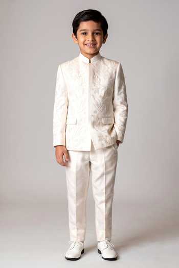 Vivek Patel Albar Floral Embroidered Bandhgala & Trouser Set For Kids