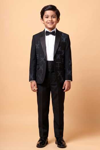 Vivek Patel Rune Geometric Hand Embroidered Blazer Set For Kids