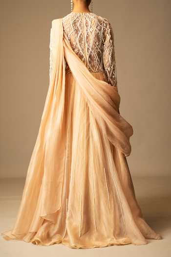 Vivek Patel Embellished Blouse With Lehenga Saree For Kids