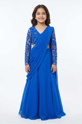 Vivek Patel Embellished Blouse With Lehenga Saree For Kids