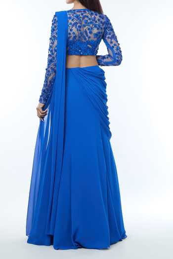 Vivek Patel Embellished Blouse With Lehenga Saree For Kids