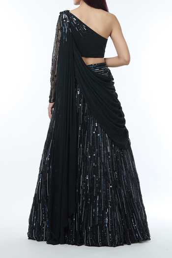 Vivek Patel Sequin Embellished Lehenga Set With Shoulder Drape For Kids