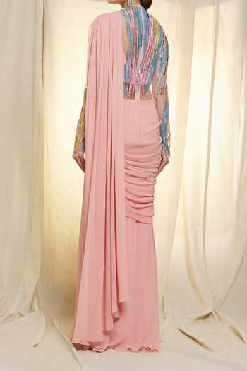 Vivek Patel Hand Embroidered Pre-Draped Saree Gown For Kids