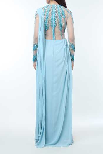 Vivek Patel Cut-Work Embellished Pre-Draped Saree Gown For Kids