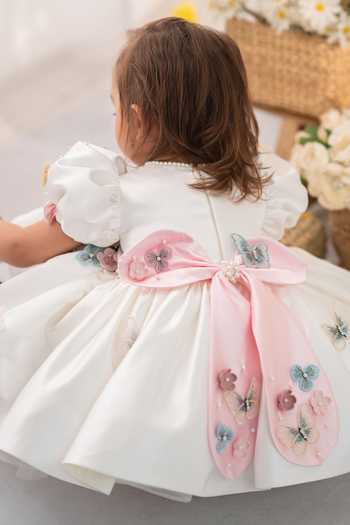 Shop_Ruchika Lath Label_White Satin, Tulle Flora Butterfly Dress With Hair Accessory _Online_at_Aza_Fashions